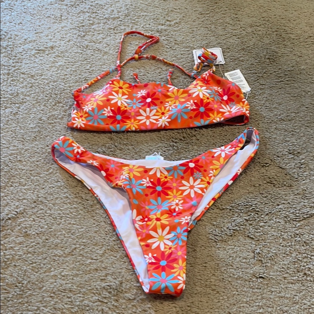 Floral Bikini Set in Red and Orange